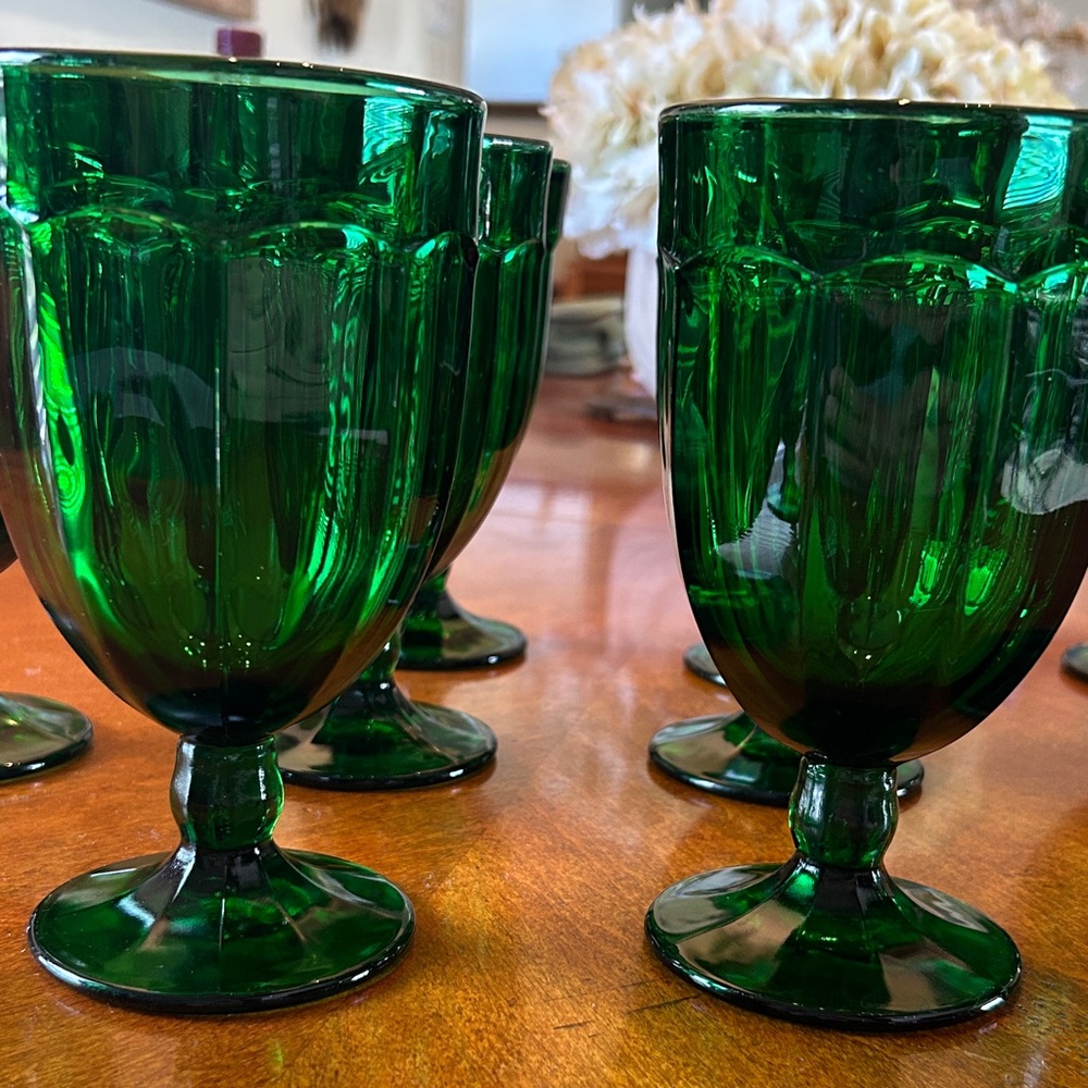 Set of Vintage Mosser Emerald Green Glass Goblets- Stunning collectible pieces
